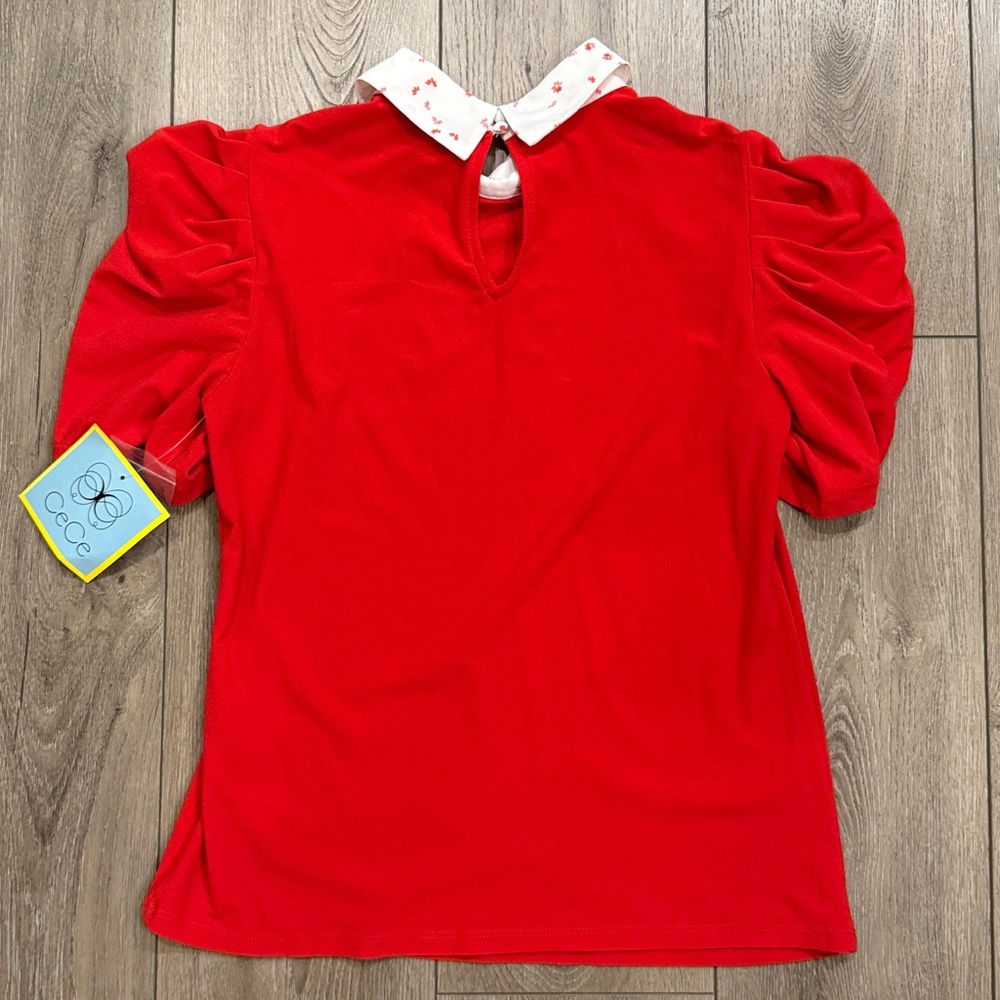 CeCe Red Blouse Patterned White Peter Pan Collar … - image 7
